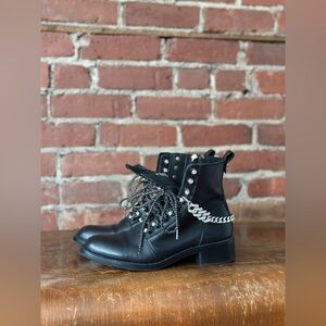 Zara Black Leather Combat Lace-Up Boots 7.5